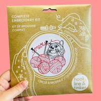 Kitten with Knitting Complete Embroidery Kit