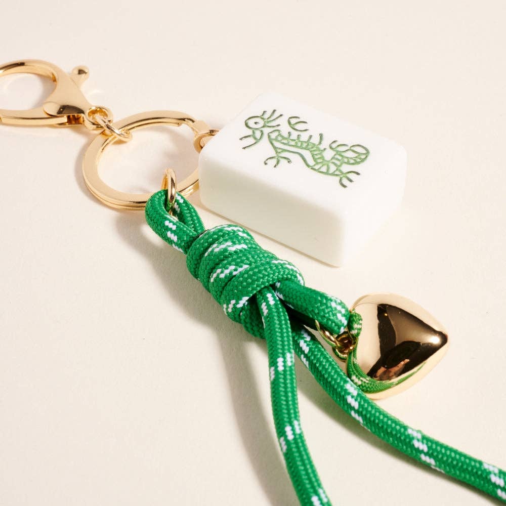 Mahjong Tile Puffy Heart Cord Keychain Bag Charm: Green
