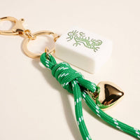Mahjong Tile Puffy Heart Cord Keychain Bag Charm: Green