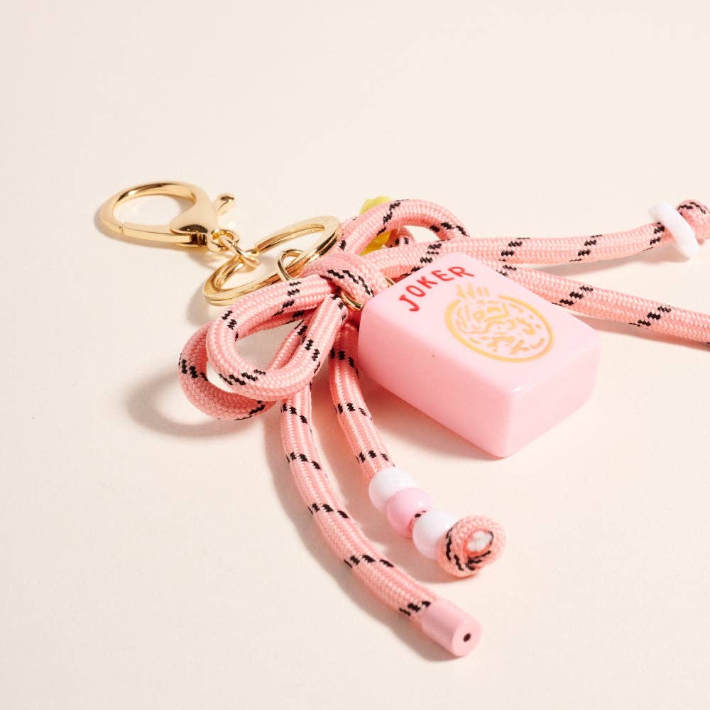 Mahjong Joker Tile Cord Keychain Bag Charm: Pink