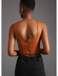 Maeve Tan Faux Leather Notch Crop Top