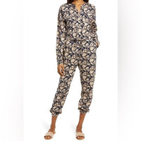 Savoie Floral Linen Blend Long Sleeve Jumpsuit in Navy Avignon Meadow - XL