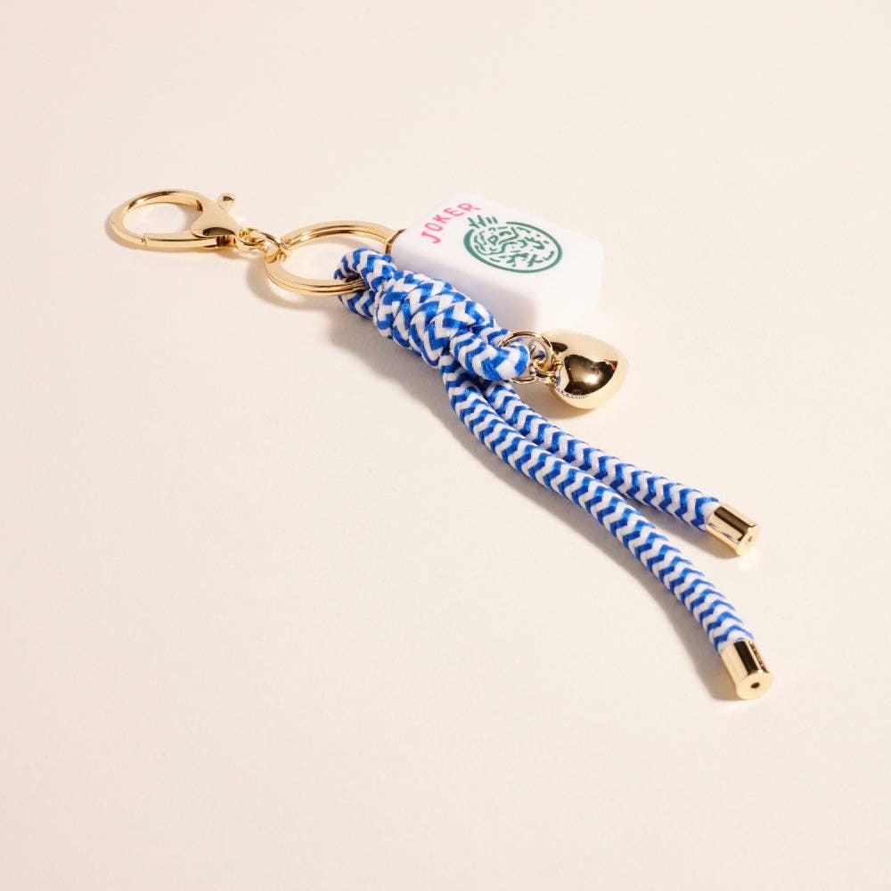 Mahjong Tile Puffy Heart Cord Keychain Bag Charm: Green