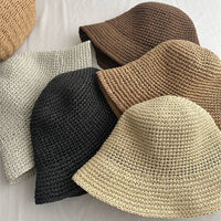 Minimalist Foldable Raffia Straw Bucket Hat in Coffee