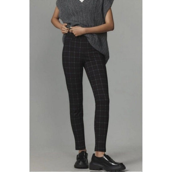 Anthropologie Black Plaid Pants in Black Motif