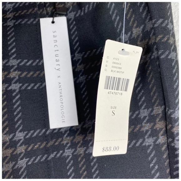 Anthropologie Black Plaid Pants in Black Motif
