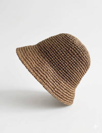 Minimalist Foldable Raffia Straw Bucket Hat in Khaki