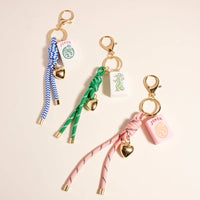 Mahjong Tile Puffy Heart Cord Keychain Bag Charm: Blue