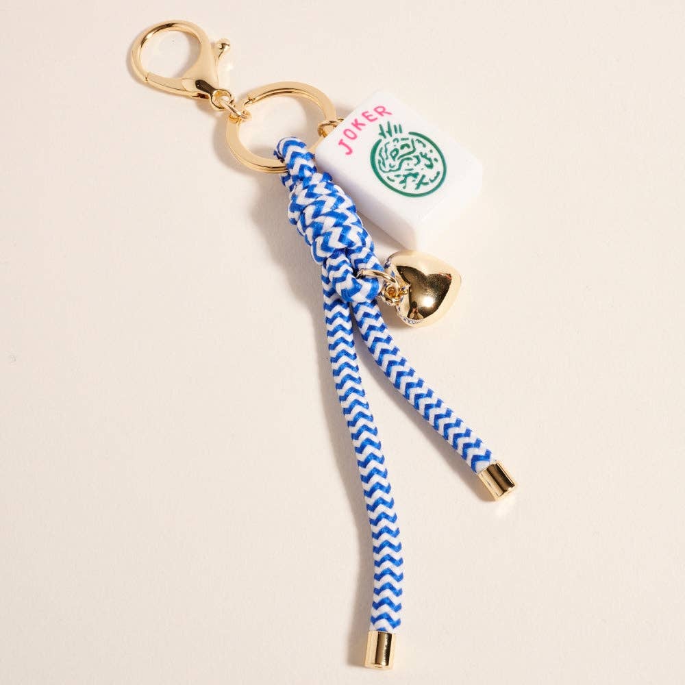 Mahjong Tile Puffy Heart Cord Keychain Bag Charm: Pink