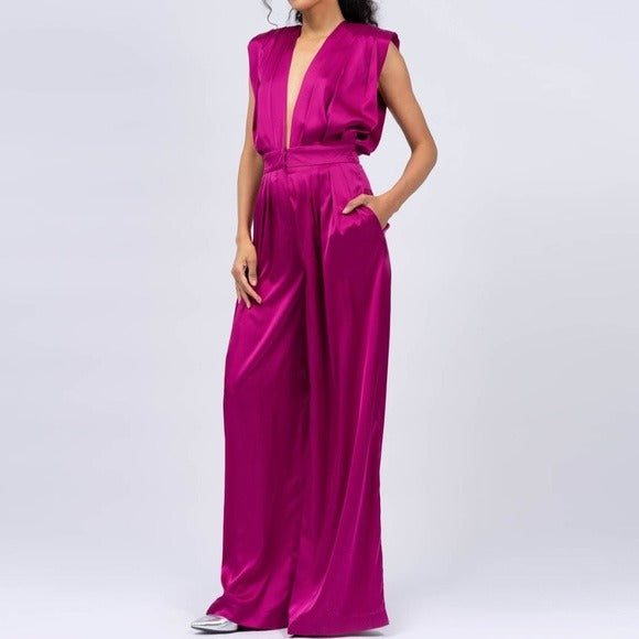 Fuchsia Maxi Draped Jumpsuit