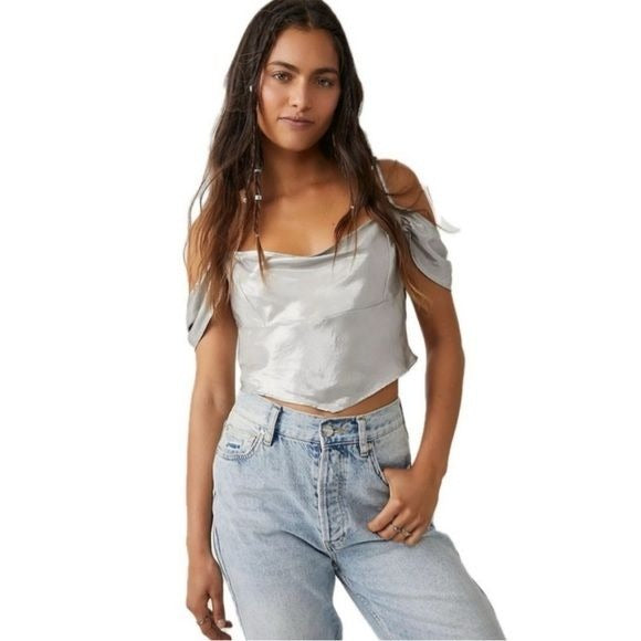 Cassandra Metallic Blouse in Pewter