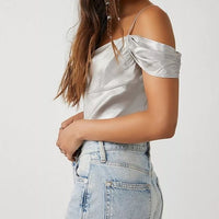 Cassandra Metallic Blouse in Pewter