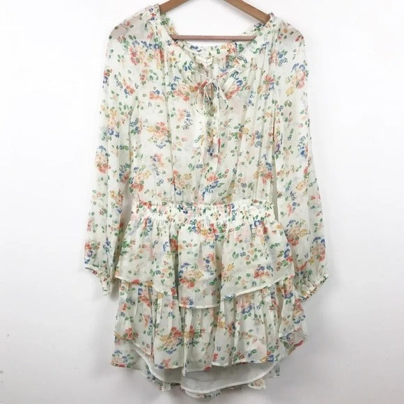 Floral Silk Popover Mini Dress - Medium