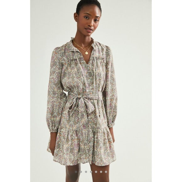 Calanthe Mini Shirt Dress in Neutral Motif - XS