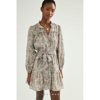 Calanthe Mini Shirt Dress in Neutral Motif - XS