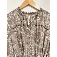 Calanthe Mini Shirt Dress in Neutral Motif - XS