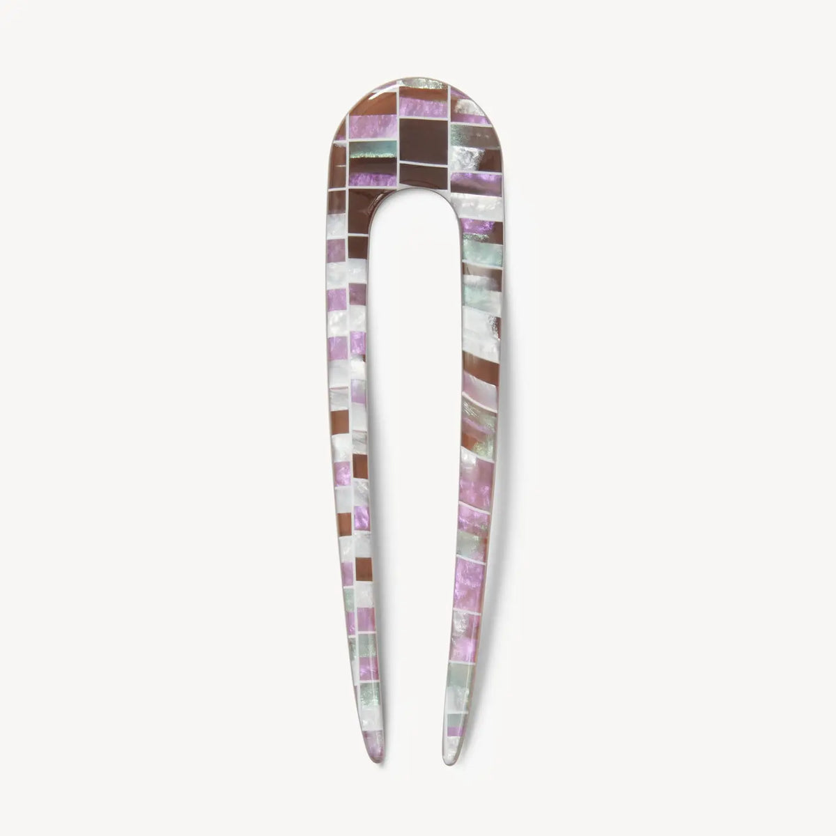 French Hair Pin in Brown Shell Checker