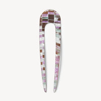 French Hair Pin in Brown Shell Checker