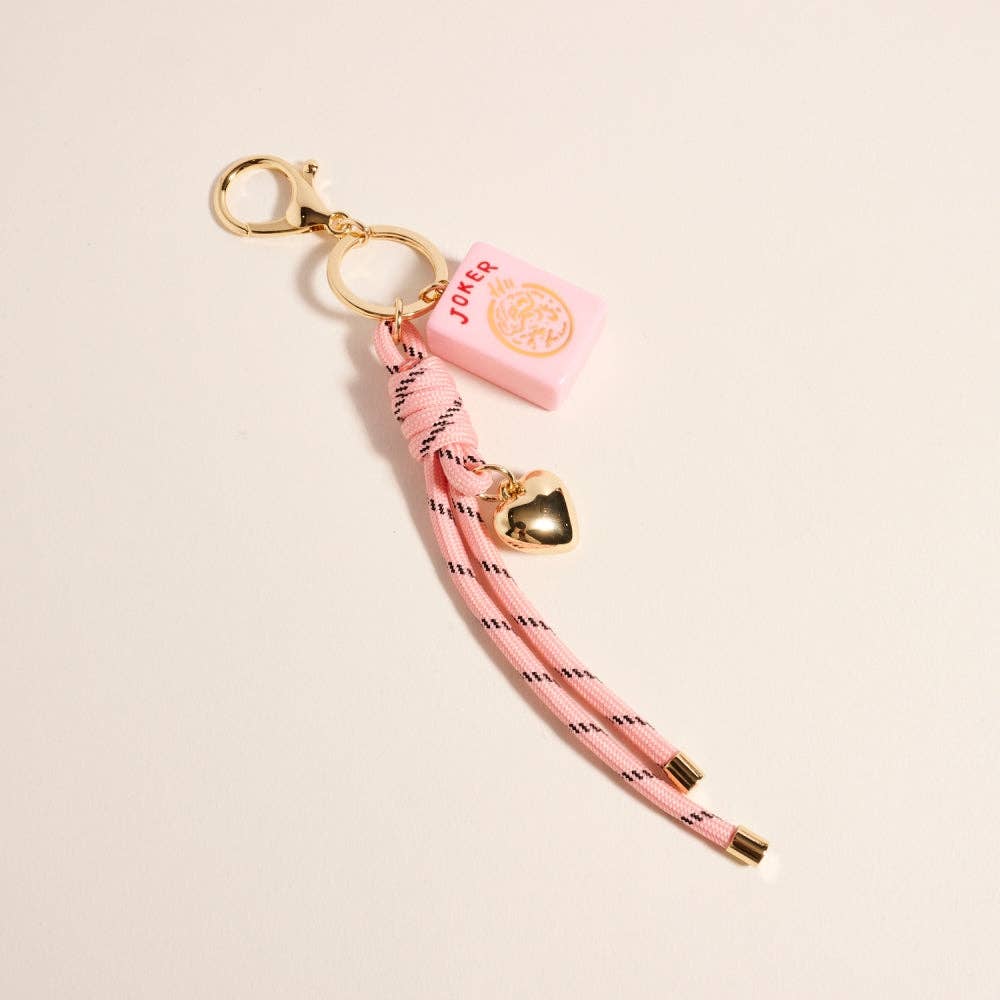 Mahjong Tile Puffy Heart Cord Keychain Bag Charm: Green