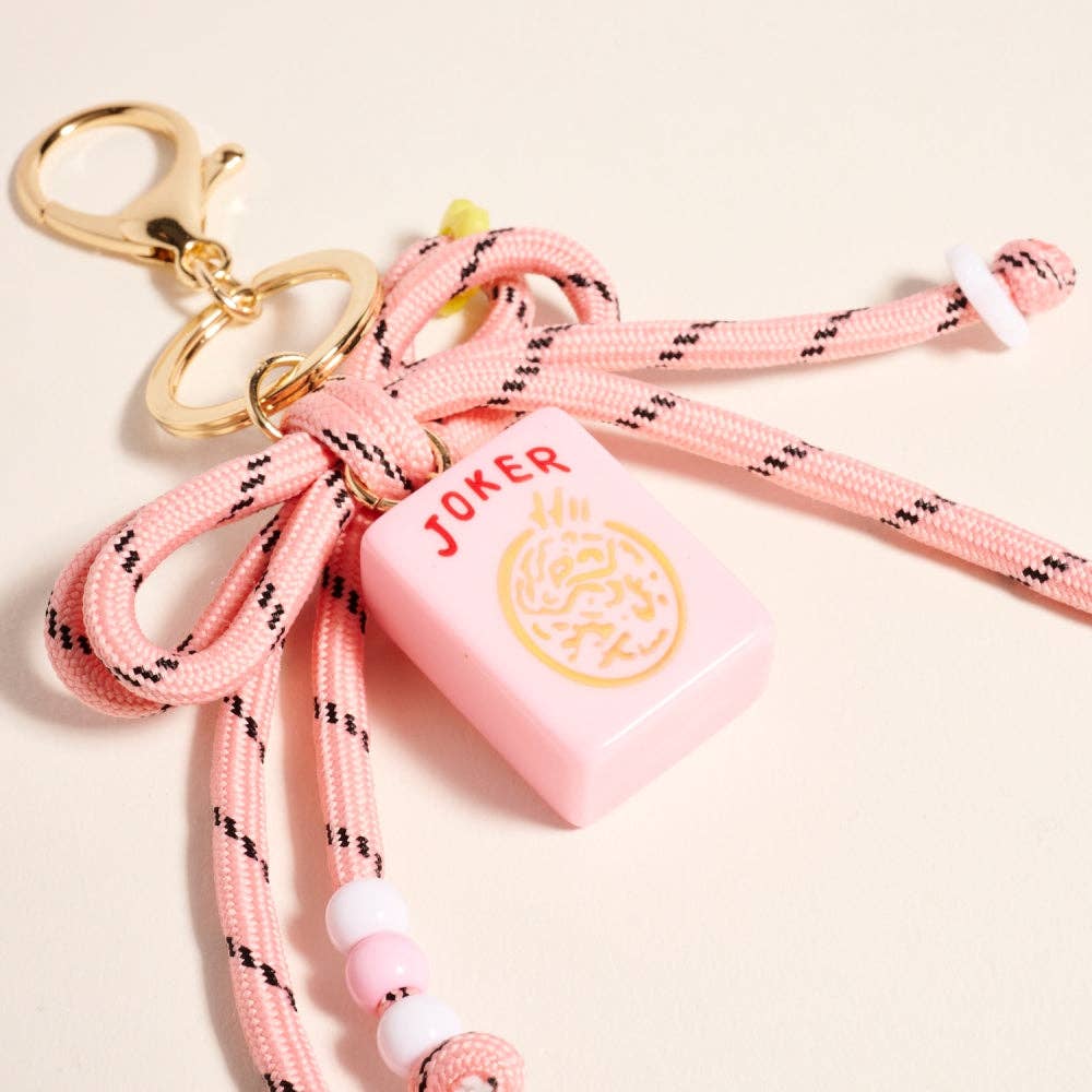 Mahjong Joker Tile Cord Keychain Bag Charm: Pink