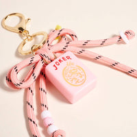 Mahjong Joker Tile Cord Keychain Bag Charm: Pink