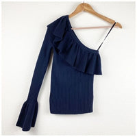 Ava Navy One Shoulder Sweater