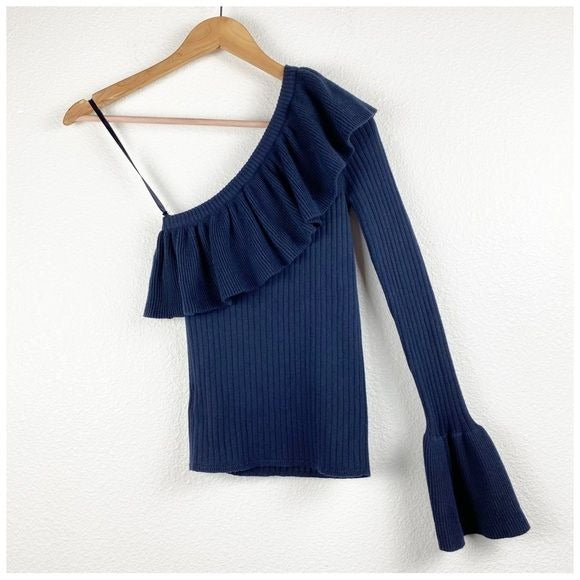 Ava Navy One Shoulder Sweater