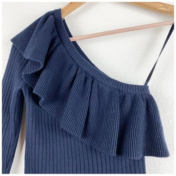 Ava Navy One Shoulder Sweater