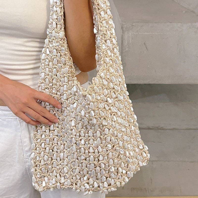 Casual Handmade Woven Hollow Beaded Shoulder Bag