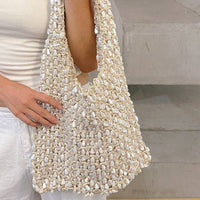 Casual Handmade Woven Hollow Beaded Shoulder Bag