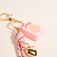 Mahjong Tile Puffy Heart Cord Keychain Bag Charm: Green