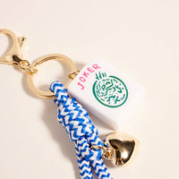 Mahjong Tile Puffy Heart Cord Keychain Bag Charm: Pink
