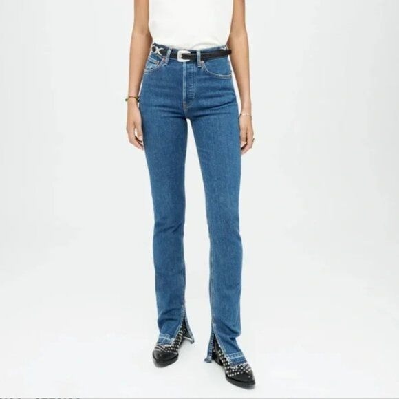 70s High Rise Skinny Boot in Western Rinse Size 32