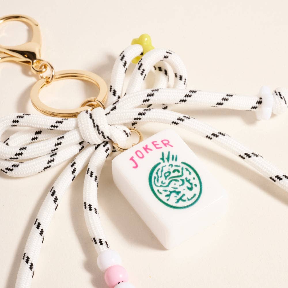 Mahjong Joker Tile Cord Keychain Bag Charm: Pink