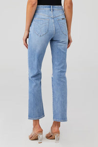High Rise Straight Bleeker Jeans in Distressed Vintage Blue