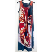 Printed Silk Sleeveless Dress in Coral Petrol - 12