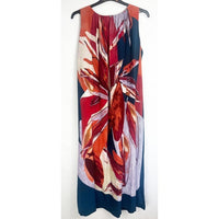 Printed Silk Sleeveless Dress in Coral Petrol - 12