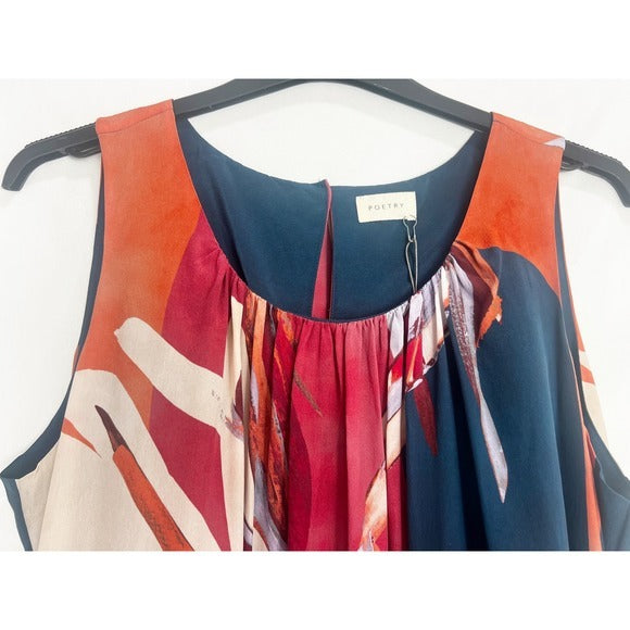 Printed Silk Sleeveless Dress in Coral Petrol - 12