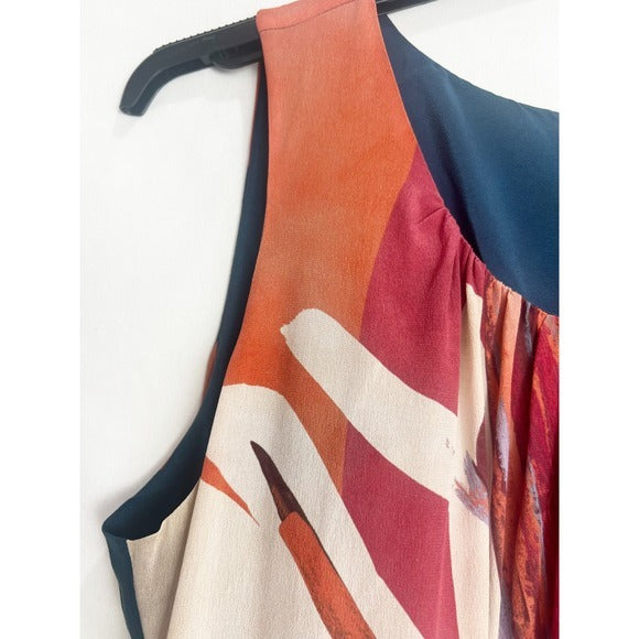 Printed Silk Sleeveless Dress in Coral Petrol - 12