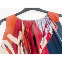 Printed Silk Sleeveless Dress in Coral Petrol - 12