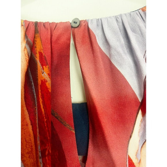 Printed Silk Sleeveless Dress in Coral Petrol - 12