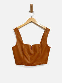 Maeve Tan Faux Leather Notch Crop Top