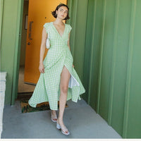 Roma Reversible Wrap Dress in Lime Gingham Size XS