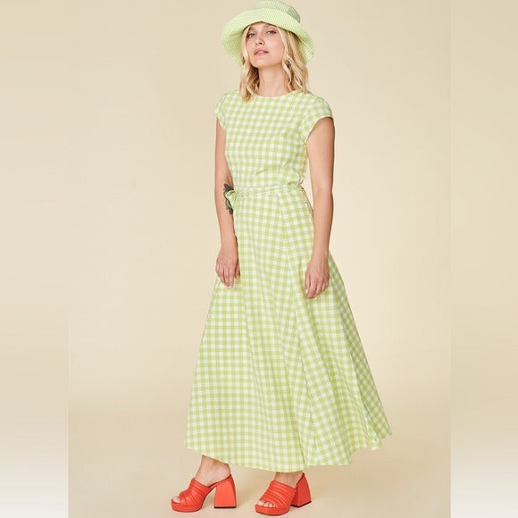 Roma Reversible Wrap Dress in Lime Gingham Size XS