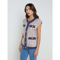 Laurel Oversized Vest in Tan/Dusty Pink/Blue - Small
