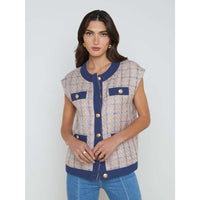 Laurel Oversized Vest in Tan/Dusty Pink/Blue - Small