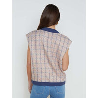 Laurel Oversized Vest in Tan/Dusty Pink/Blue - Small