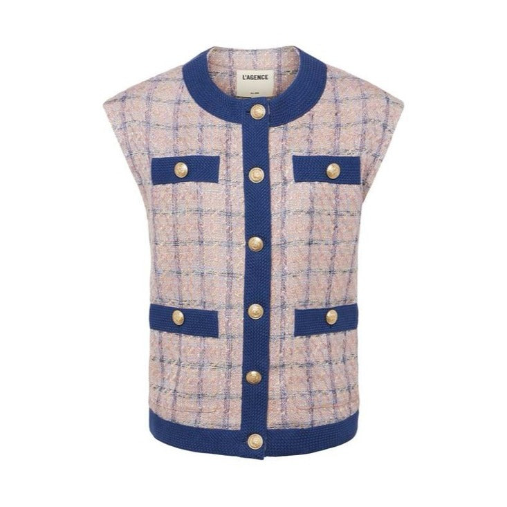 Laurel Oversized Vest in Tan/Dusty Pink/Blue - Small