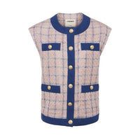 Laurel Oversized Vest in Tan/Dusty Pink/Blue - Small