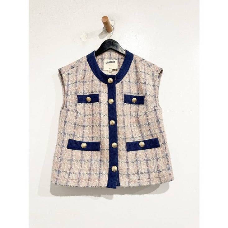 Laurel Oversized Vest in Tan/Dusty Pink/Blue - Small
